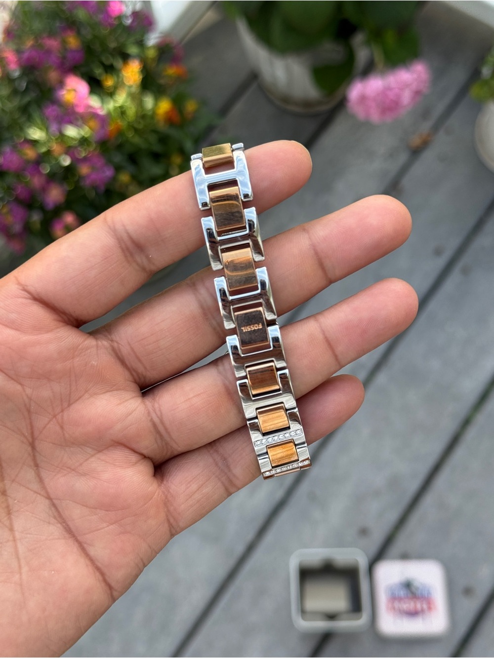 Fossil Two-Tone Rose Gold and Silver Crystal Bracelet Watch Womens - Picture 6 of 11